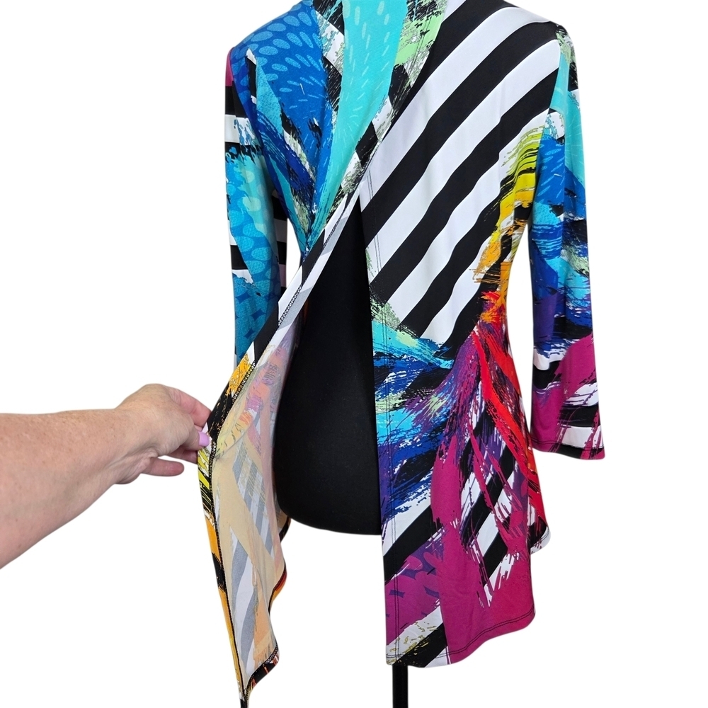 Joseph Ribkoff Multicolor Abstract Blouse With Split Back Size 4 - Picture 3 of 4